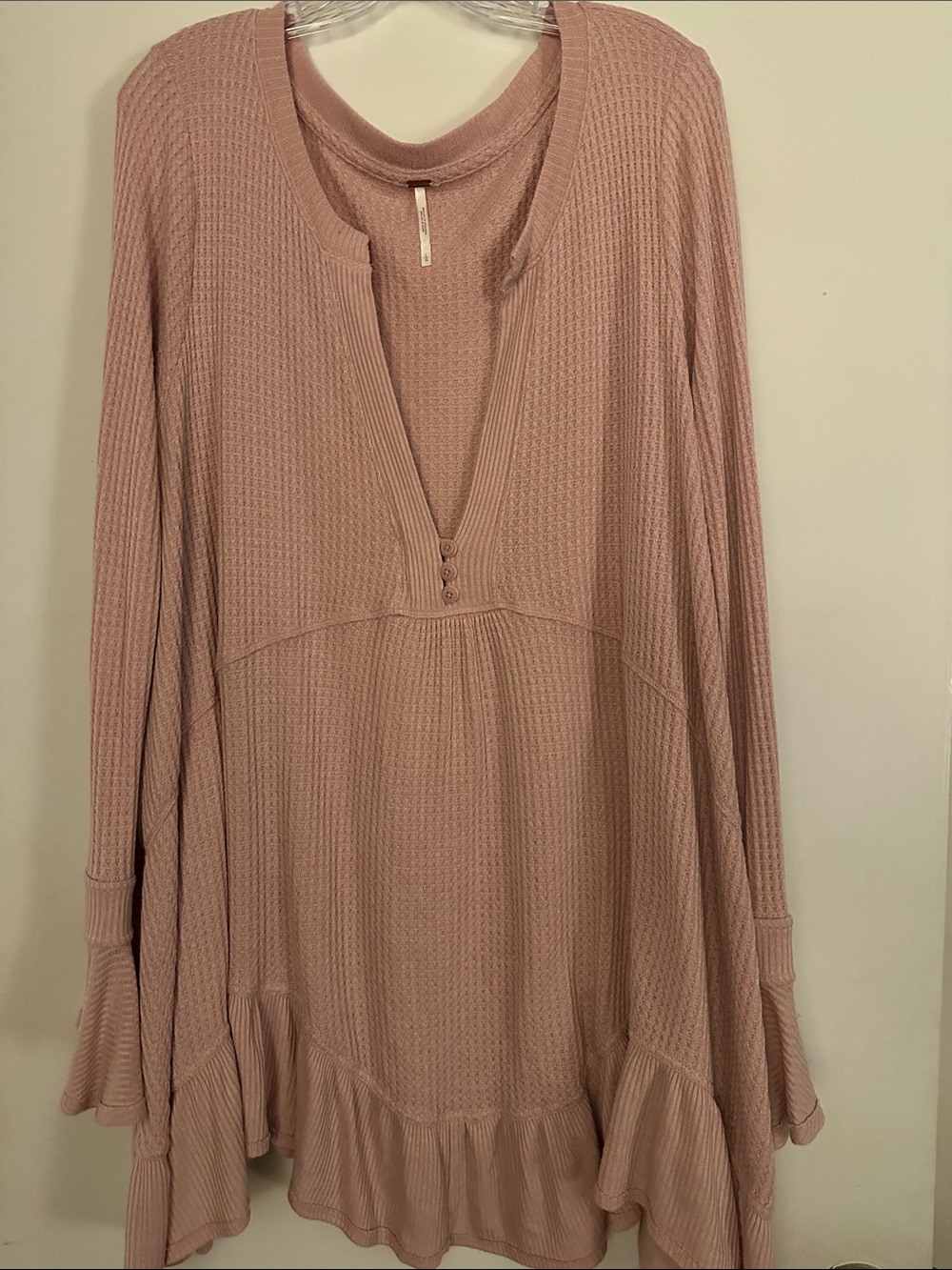 Free People Rose Waffle Knit V-Neck Ruffled Tunic